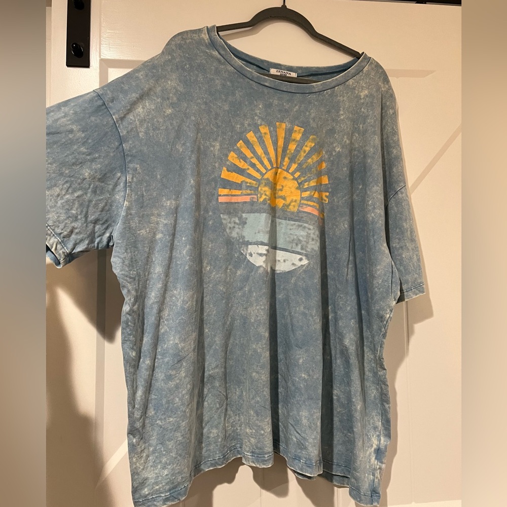 Blue Graphic T-Shirt with Sun Design